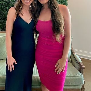 Showpo Pink Fitted Midi Ruched Dress